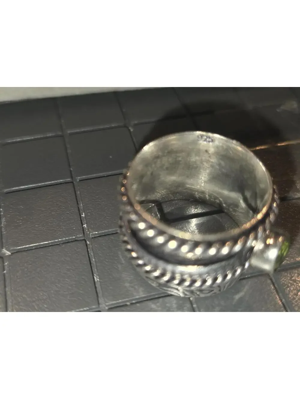 Sterling Silver 925 Ring with Green Stone, Ornate Rope Detail